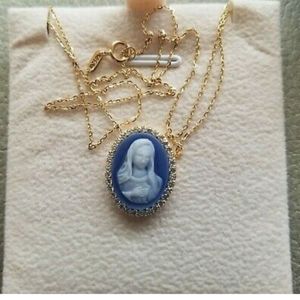 SOLD-18K Italian Gold Madonna Cameo Necklace with CZ